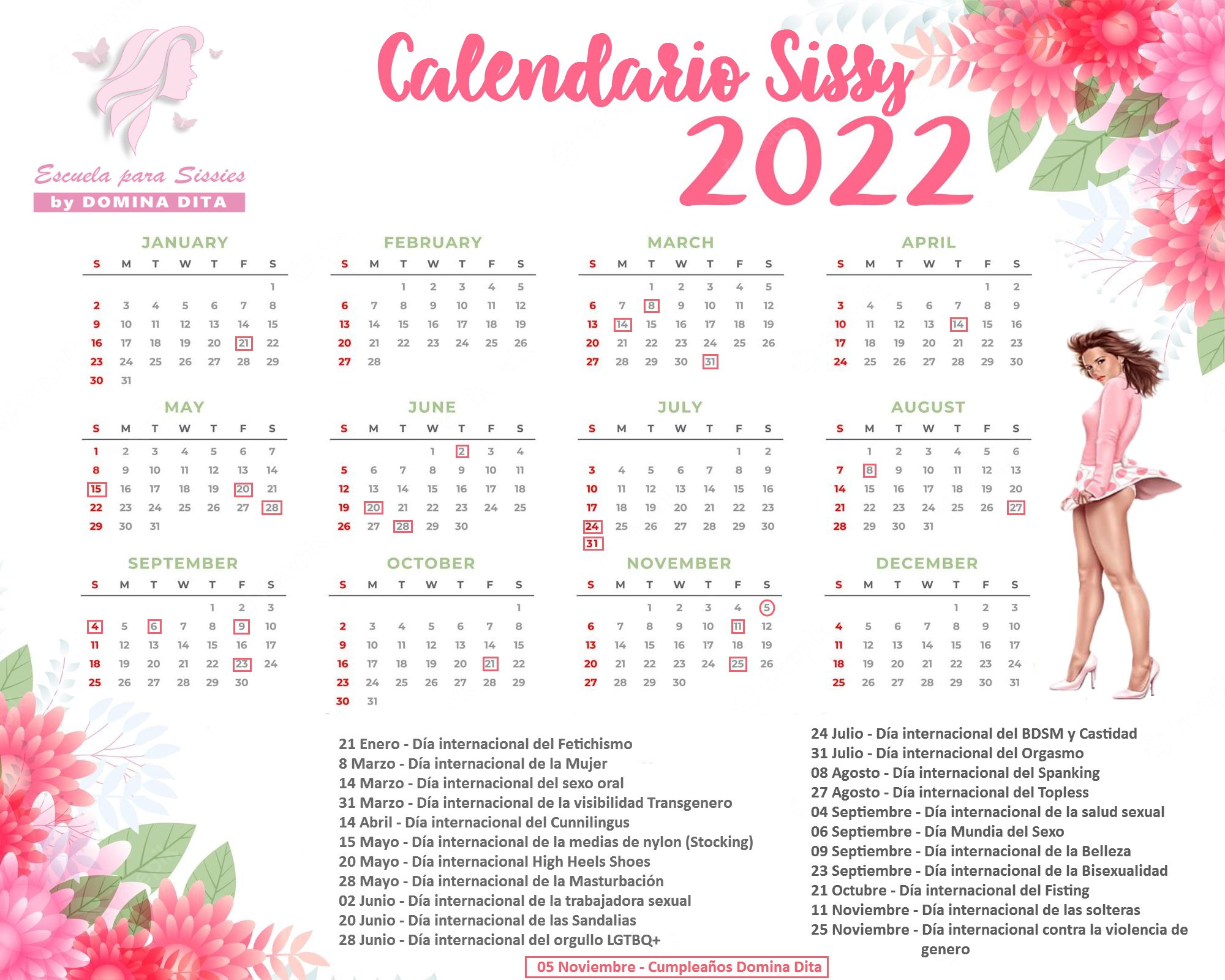Calendario sissy 2022 – Escuela para sissies